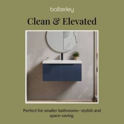 Balterley Fluted Front Wall Hung 1 Drawer Vanity Basin Unit, Satin Blue, 800mm in Blue - thumbnail 7