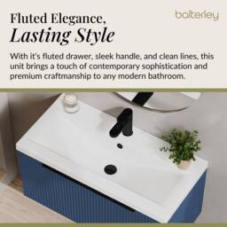 Balterley Fluted Front Wall Hung 1 Drawer Vanity Basin Unit, Satin Blue, 800mm in Blue - thumbnail 4