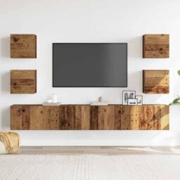 Berkfield Home Wall Mounted TV cabinets 6 pcs Old Wood Engineered Wood in Brown - thumbnail 1