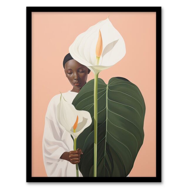 Artery8 Wall Art Print We Come in Peace Lily African Woman Portrait Framed Picture in Pink - Size: A4 - image 1