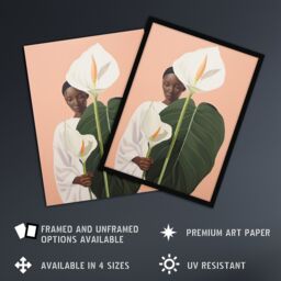 Artery8 Wall Art Print We Come in Peace Lily African Woman Portrait Framed Picture in Pink - Size: A4 - thumbnail 2