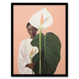 Artery8 Wall Art Print We Come in Peace Lily African Woman Portrait Framed Picture in Pink - Size: A4 - thumbnail 1