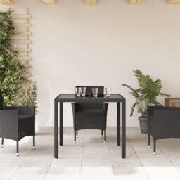 Berkfield Home Garden Table with Glass Top Black 90x90x75 cm Poly Rattan - Size: 90 x 90 x 75 cm - thumbnail 3