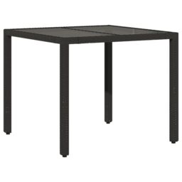 Berkfield Home Garden Table with Glass Top Black 90x90x75 cm Poly Rattan - Size: 90 x 90 x 75 cm - thumbnail 6