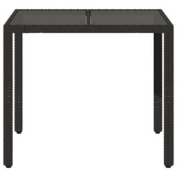 Berkfield Home Garden Table with Glass Top Black 90x90x75 cm Poly Rattan - Size: 90 x 90 x 75 cm - thumbnail 4