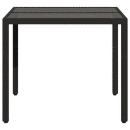 Berkfield Home Garden Table with Glass Top Black 90x90x75 cm Poly Rattan - Size: 90 x 90 x 75 cm - thumbnail 5
