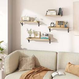 Dyzi Set Of 4 Rustic Wooden Floating Wall Shelves 42cm in Brown - thumbnail 4