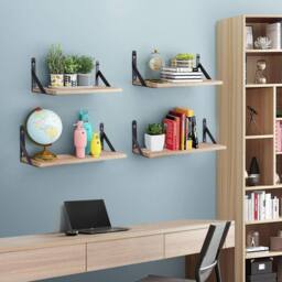 Dyzi Set Of 4 Rustic Wooden Floating Wall Shelves 42cm in Brown - thumbnail 2