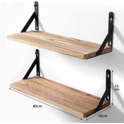 Dyzi Set Of 4 Rustic Wooden Floating Wall Shelves 42cm in Brown - thumbnail 3
