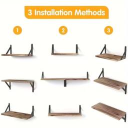 Dyzi Set Of 4 Rustic Wooden Floating Wall Shelves 42cm in Brown - thumbnail 6