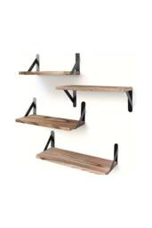 Dyzi Set Of 4 Rustic Wooden Floating Wall Shelves 42cm in Brown - thumbnail 1