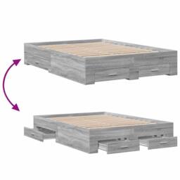 Berkfield Home Bed Frame with Drawers without Mattress Grey Sonoma 135x190 cm Double - thumbnail 7