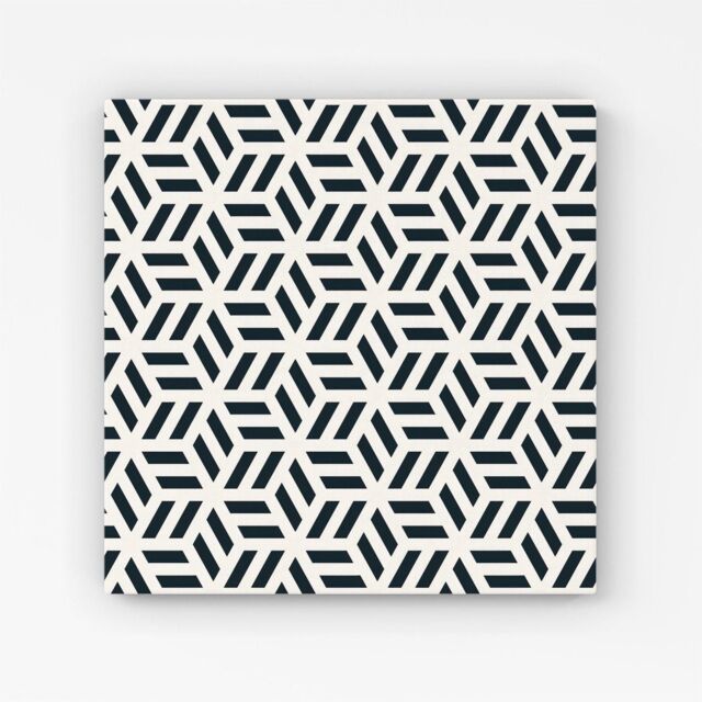 "Warren Reed - Designer Geometric Monochrome Hexagonal Pattern Canvas in Black - Size: W16"" x H16""" - image 1