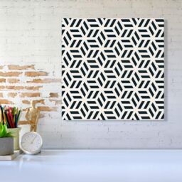 "Warren Reed - Designer Geometric Monochrome Hexagonal Pattern Canvas in Black - Size: W16"" x H16""" - thumbnail 2