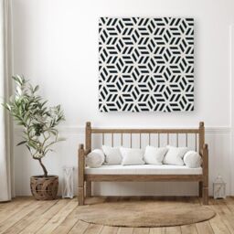 "Warren Reed - Designer Geometric Monochrome Hexagonal Pattern Canvas in Black - Size: W16"" x H16""" - thumbnail 3