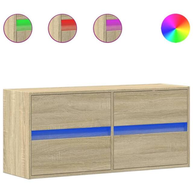 Berkfield Home TV Wall Cabinet with LED Lights Sonoma Oak 100x31x45 cm in Brown - Size: 100 x 31 x 45 cm - image 1