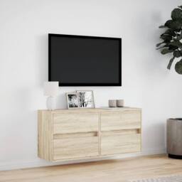 Berkfield Home TV Wall Cabinet with LED Lights Sonoma Oak 100x31x45 cm in Brown - Size: 100 x 31 x 45 cm - thumbnail 4