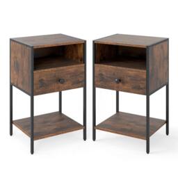 Gymax Industrial Nightstand End Table With Open Compartment Drawer & Shelf in Brown - thumbnail 4