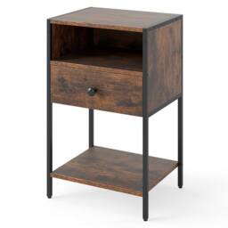 Gymax Industrial Nightstand End Table With Open Compartment Drawer & Shelf in Brown - thumbnail 2