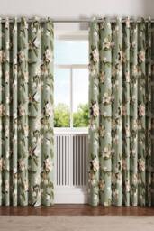Ted Baker 'Opal Floral' Cotton Lined Curtains in Light Green - Size: 228 cm width x 183 cm drop - thumbnail 1