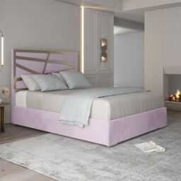 KDMD Cloudrest Upholstered Soft Velvet Metal Designer Bed Frame in Pink - Size: Small Double - thumbnail 2