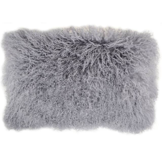 SNUGRUGS Mongolian Long Curly Wool Sheepskin Cushion with Inner - 30cm x 50cm in Grey - Size: 30 cm x 50 cm - image 1