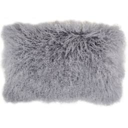 SNUGRUGS Mongolian Long Curly Wool Sheepskin Cushion with Inner - 30cm x 50cm in Grey - Size: 30 cm x 50 cm