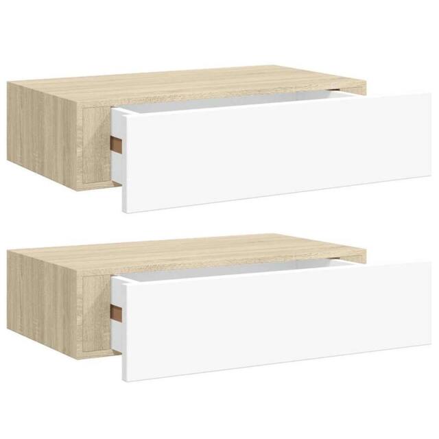 Berkfield Home Wall Drawer Shelves 2 pcs Oak & White 40x23.5x10cm MDF in Brown - Size: 40x23.5x10 cm - image 1