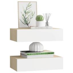 Berkfield Home Wall Drawer Shelves 2 pcs Oak & White 40x23.5x10cm MDF in Brown - Size: 40x23.5x10 cm - thumbnail 4