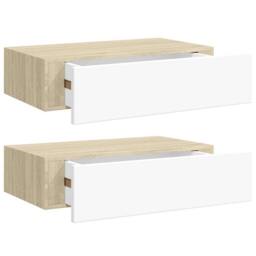 Berkfield Home Wall Drawer Shelves 2 pcs Oak & White 40x23.5x10cm MDF in Brown - Size: 40x23.5x10 cm - thumbnail 1