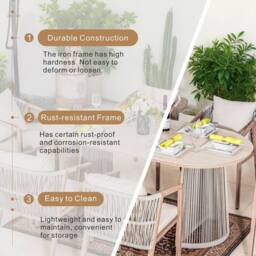 Direct Wicker Garden Iron Woven Oval Dining Table Set with Six Chairs for Patio in Beige - Size: 6 Person - thumbnail 3