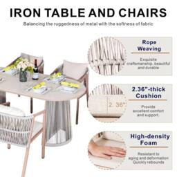 Direct Wicker Garden Iron Woven Oval Dining Table Set with Six Chairs for Patio in Beige - Size: 6 Person - thumbnail 2