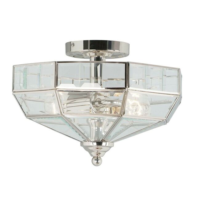 Loops 2 Bulb Semi Flush Light Highly Polished Nickel Finish LED E27 60W Bulb in Metallics