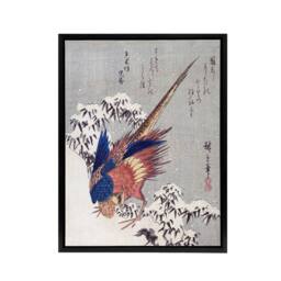 "Artery8 Japanese Pheasant In Snow Framed Canvas Wall Art Print Utagawa Hiroshige in Orange - Size: W12"" x H16""" - thumbnail 1