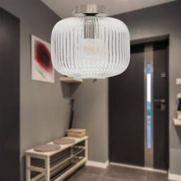 First Choice Lighting Set of 2 Batley Large - Clear Ribbed Glass Satin Nickel Ceiling Lights - thumbnail 4