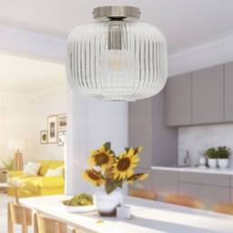 First Choice Lighting Set of 2 Batley Large - Clear Ribbed Glass Satin Nickel Ceiling Lights - thumbnail 5