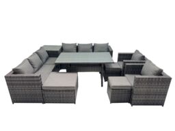 Fimous Garden Rattan Furniture Set 11 Seater with Side Table 3 Stool in Dark Grey - thumbnail 2