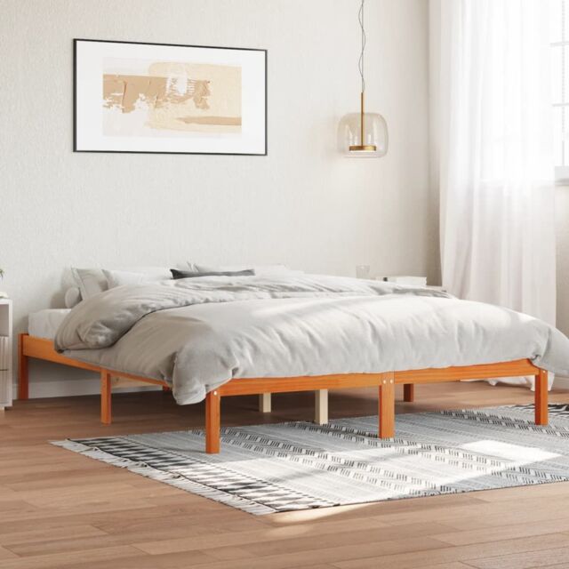 Berkfield Home Bed Frame without Mattress Wax Brown 150x200 cm King Size Solid Wood Pine - image 1