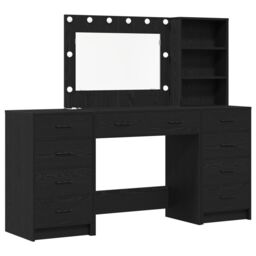 Berkfield Home 3 Piece Dressing Table Set with LED Black Engineered Wood - thumbnail 7