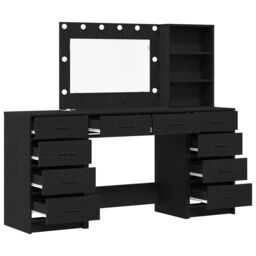 Berkfield Home 3 Piece Dressing Table Set with LED Black Engineered Wood - thumbnail 2
