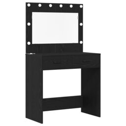 Berkfield Home 3 Piece Dressing Table Set with LED Black Engineered Wood - thumbnail 4