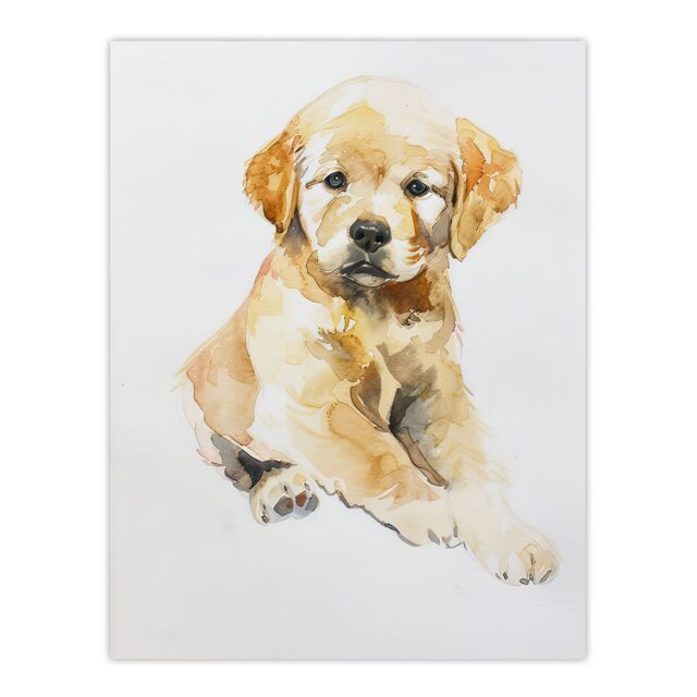 "Artery8 Cute Golden Retriever Puppy Dog Lover Watercolour Wall Art Print in Beige - Size: W24"" x H32""" - image 1