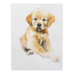 "Artery8 Cute Golden Retriever Puppy Dog Lover Watercolour Wall Art Print in Beige - Size: W24"" x H32""" - thumbnail 1