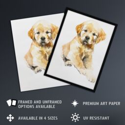 "Artery8 Cute Golden Retriever Puppy Dog Lover Watercolour Wall Art Print in Beige - Size: W24"" x H32""" - thumbnail 2