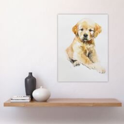 "Artery8 Cute Golden Retriever Puppy Dog Lover Watercolour Wall Art Print in Beige - Size: W24"" x H32""" - thumbnail 4