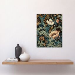 Artery8 Wall Art Print Flowers & Leaves Modern Art Nouveau Painting Detail Pastel Colour Teal Blue Orange Pink Autumn Blooms Poster - thumbnail 4