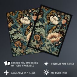 Artery8 Wall Art Print Flowers & Leaves Modern Art Nouveau Painting Detail Pastel Colour Teal Blue Orange Pink Autumn Blooms Poster - thumbnail 2