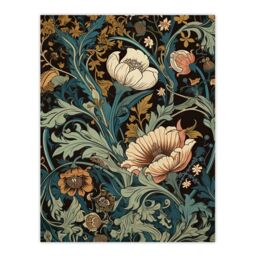 Artery8 Wall Art Print Flowers & Leaves Modern Art Nouveau Painting Detail Pastel Colour Teal Blue Orange Pink Autumn Blooms Poster - thumbnail 1