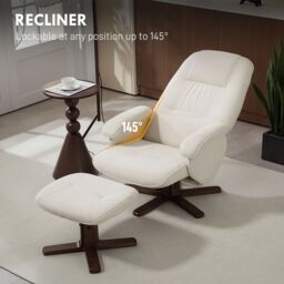 HOMCOM Swivel Recliner Chair with Footstool & Wooden Base in Beige - Size: Armchair - thumbnail 4