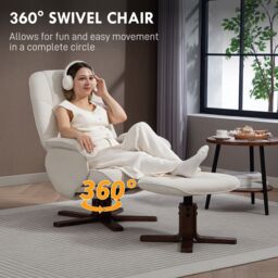 HOMCOM Swivel Recliner Chair with Footstool & Wooden Base in Beige - Size: Armchair - thumbnail 5